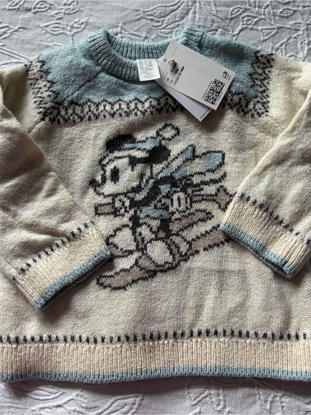 H&M 18m Children's Cream & Light Blue Character Knit Sweater new
